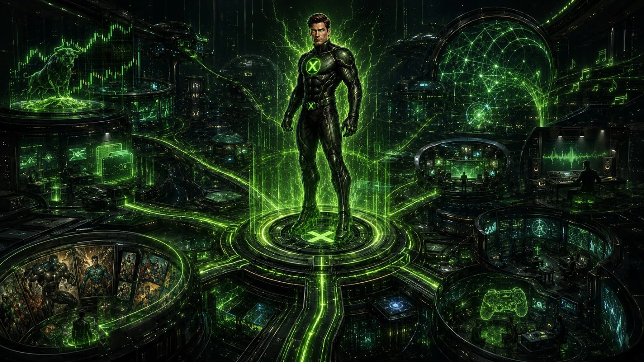 Creative-universe montage of comics, music, and art with no embedded text